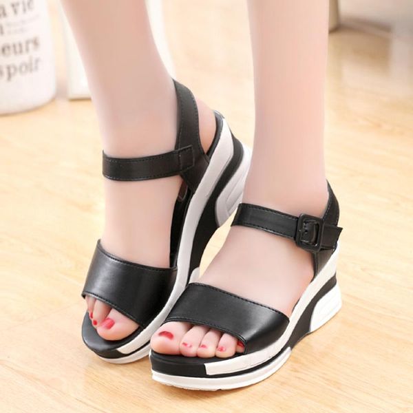 

summer sandals with flat-bottomed muffin and platform women's sandals flat womens shoes sandalia feminina #38, Black;red