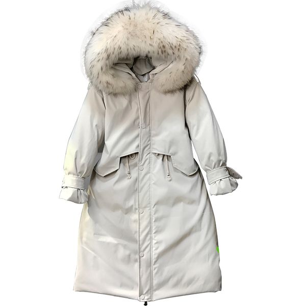 

2019 new winter jacket women long coat female real fur collar down jacket woman hooded warm parka pp051, Black