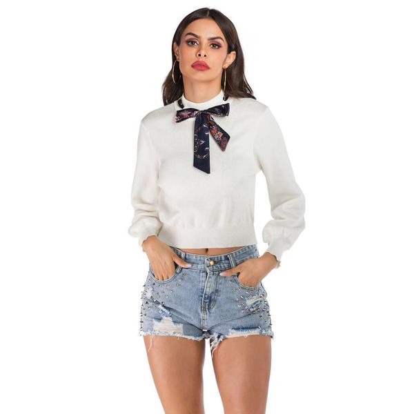 

women's sweaters pullover sweater slim bow wild knitted long-sleeved clothing autumn and winter cotton o-neck cute, White;black