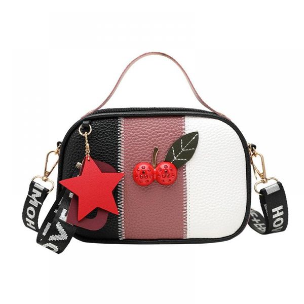 

2020 new fashion long style litchi pattern color matching portable bags cherry shoulder crossbody bags mobile phone storage bag