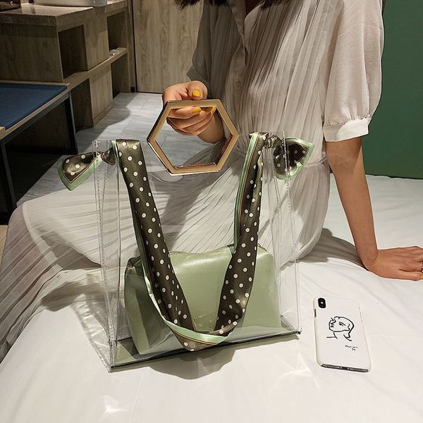 

silk scarf transparent mother beach women's bag summer new style hand bag fashion jelly shoulder messenger