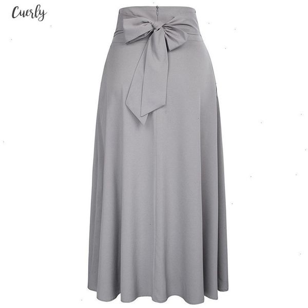 

size plus  new autumn winter women gray high waist pleated belted maxi skirt vintage long skirts 10 jul25, Black