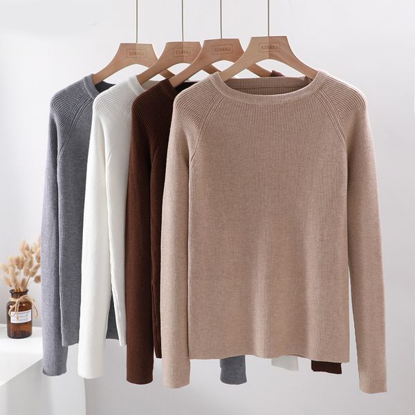 

casual basic autumn winter thick sweater women long sleeve o-neck soft knit sweater pullovers solid female jumper top, White;black
