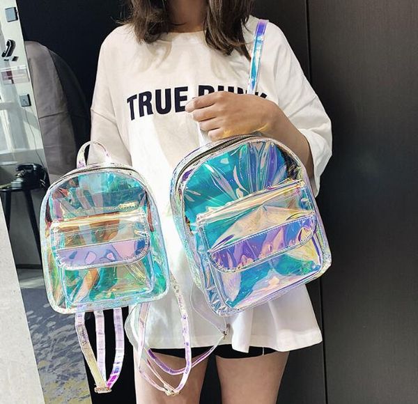 

designer women laser backpack fashion girl transparent schoolbag summer travel bags joker women shoulder backpack