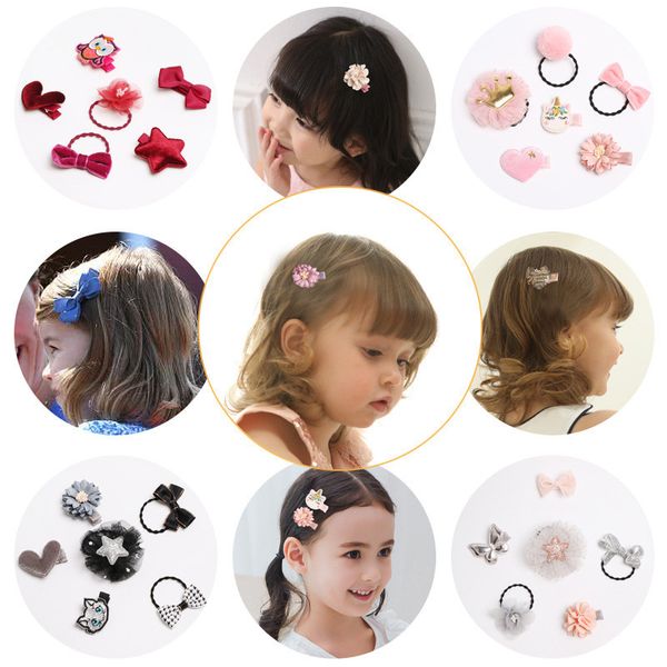 

little girl hair rope set baby girl princess crown hair accessories 6 pcs baby girl hair ring set, Slivery;white