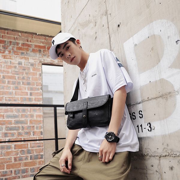 

new korean version of men's leather chest bag casual single shoulder bag diagonal cross men's small backpack trendy