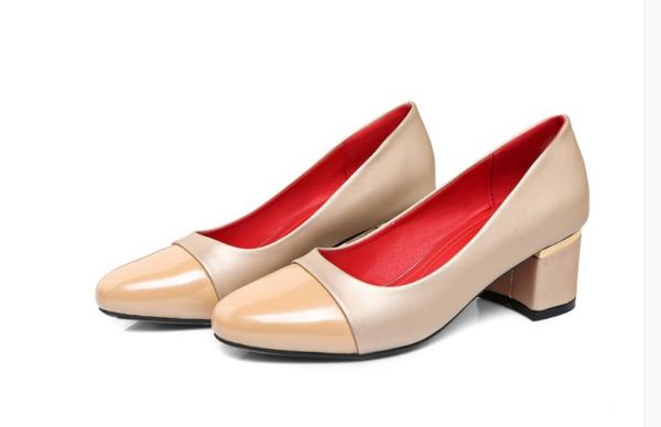 

2020 spring and autumn with new style fashion middle heel coarse heel round head women's shoes@mkiol171, Black
