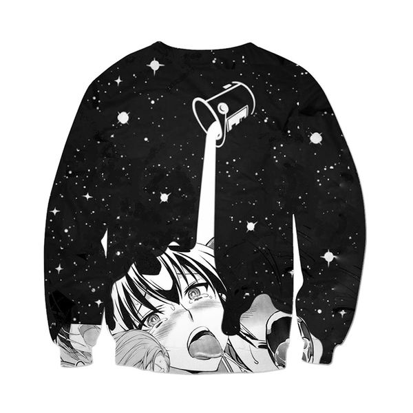 

новые моды для женщин / мужская млечный путь аниме смешные 3d печати harajuku повседневная толстовка с круглым вырезом плюс размер b084, Black