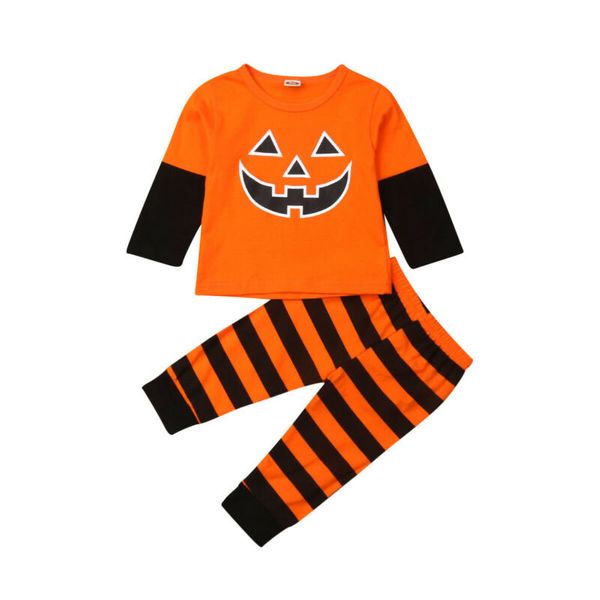 

pudcoco newborn baby boys halloween clothes long sleeve pumpkin blouse +striped pants two pieces fall clothes set, White