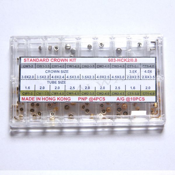 

108pcs/box golden / silver watch crown set 0.8mm tap diameter assort size watch crown for parts replacement