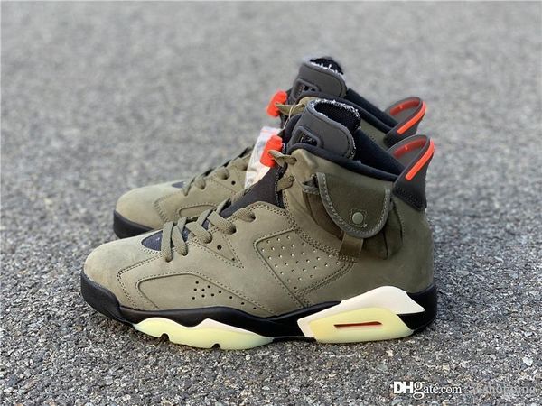 

2019 new release authentic travis scott x air 6 medium olive retro 6s 167jordan men basketball shoes cn1084-200 with original box