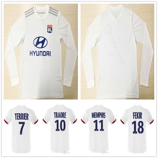 

2019 2020 Lyon Long Sleeve Soccer Jersey 18 FKIR 11 MEMPHIS 10 TRAORE 7 TERRIER Custom 19 20 Home White Football Shirt Uniform