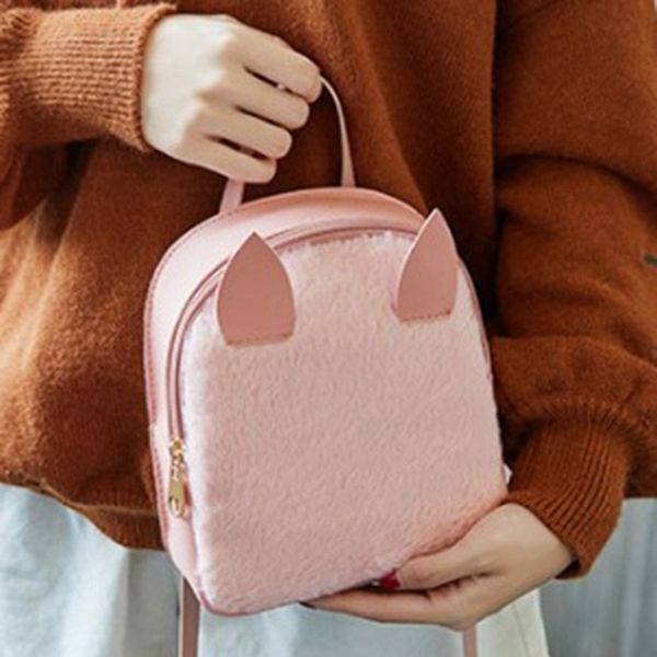 

women ladies soft pink black fluffy faux fur backpack plush bag cute travel bags