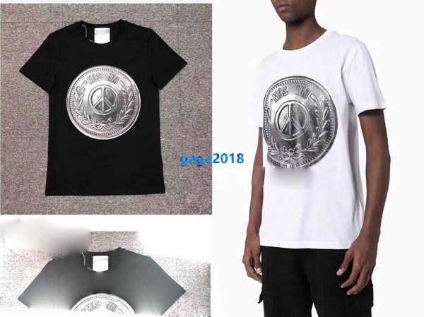 

high end женщины девушки футболка монограмма письмо монета мотив круглый вырез с коротким рукавом блузка летняя рубашка тройник модный дизай, White