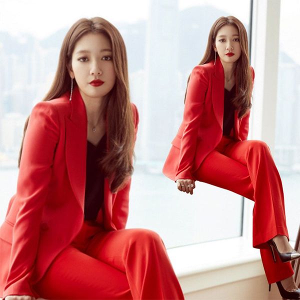 

women's suit 2019 autumn new fashion casual temperament slim waist pure color double-breasted small suit trousers two-piece, White;black