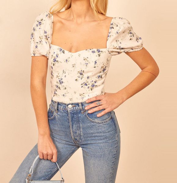 

women shirt spring / summer 2020 new shirt solid color printed bow short-sleeved top, White