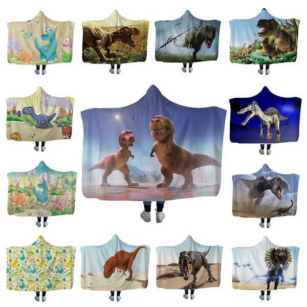 

2019 fashion animal hoodie blanket kids cartoon dinosaur printed winter warm plush hooded blanket 130*150cm/150*200cm