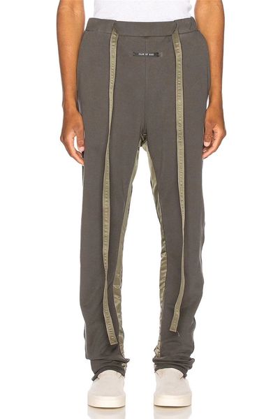 

high fear god breathable 6th ribbon of street casual drawstring quality sweatpants skateboard trousers fashion spatchwork stree eksf, Black