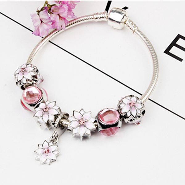 

new fashion magnolia bracelet personality creative diy jewelry alloy beaded bracelet accessories can be a birthday gift, Black