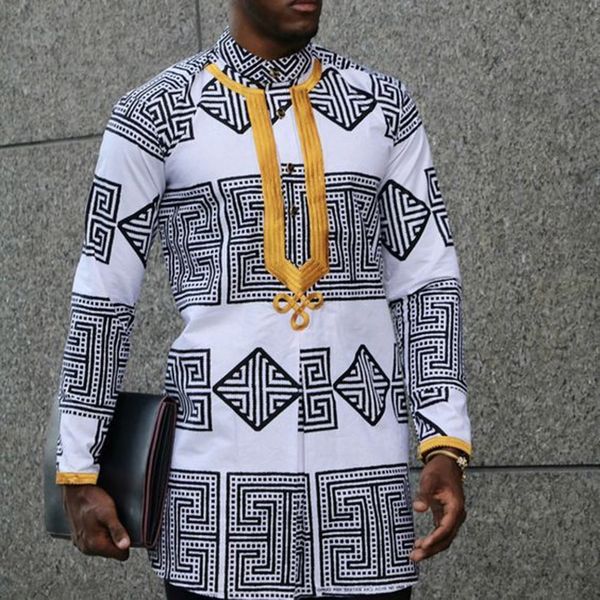 

african clothes for men dashiki fabric mens shirt white pattern print bazin riche clothing africa dresses male shirts 2xl, White;black