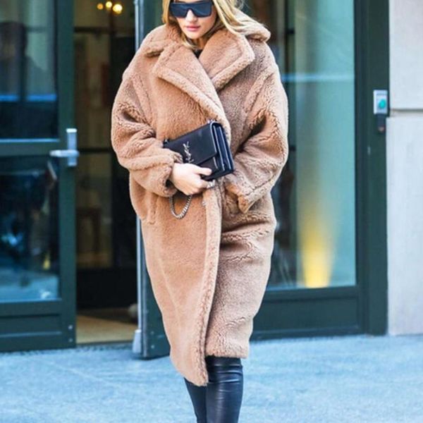 

зима искусственного меха плюшевого пальто женщины high street крупногабаритные teddy куртки и пальто женские поддельный шерсти овечки шерсти, Black