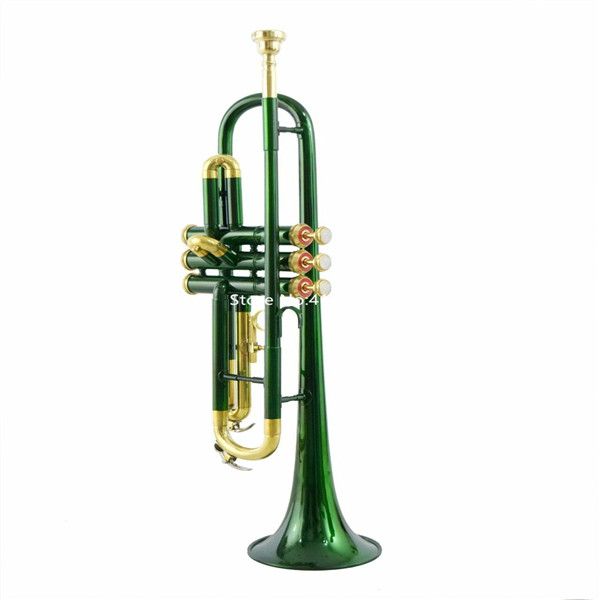 Brand New Труба зеленой Brass плоской отделка Bb Профессиональные музыкальные инструменты с футляром мундштук Бесплатной доставкой