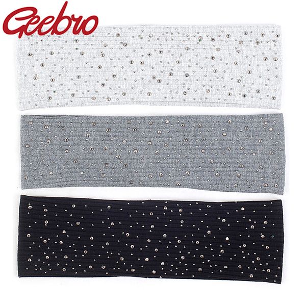 

geebro women sparkly rhinestones cotton headbands hair band accessories 2020 new soft stretch ribbed head wear party turban