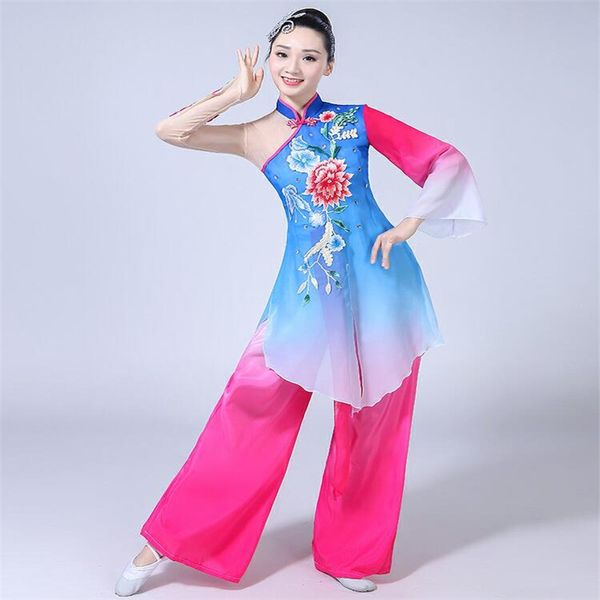 

classical dance costume female 2019 new chinese style folk dance costume yangko clothing umbrella fan, Black;red