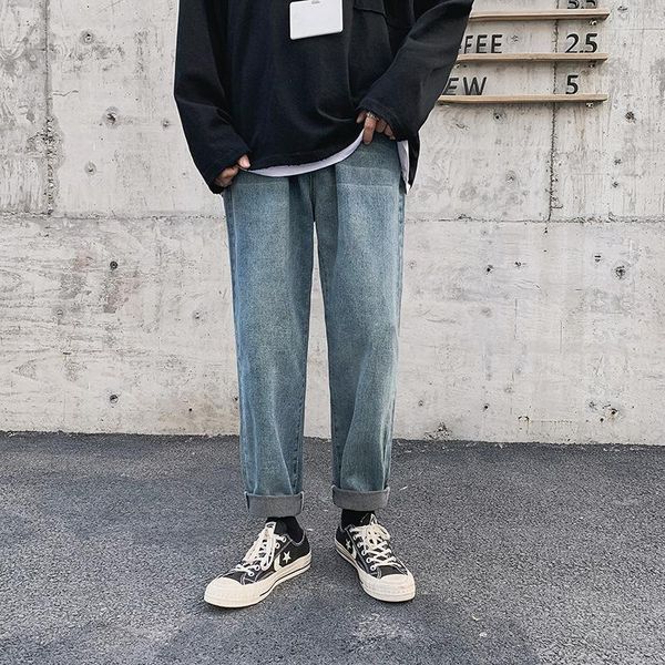 

men's fashion personality denim pants loose casual straight large size wild retro, Black