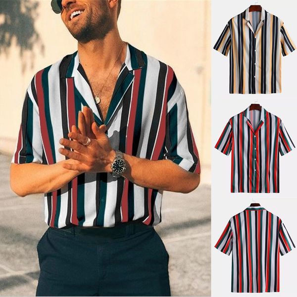 

men summer fashion shirts casual striped shirts short-sleeve blouse s-3xl casual travel, White;black