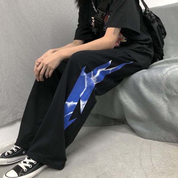 

harajuku streetwear korean contrast print jogger loose straight high waist summer cotton pant punk hip hop harem black trousers, Black;white