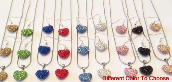 

new mix multicolor 12*16mm heart silver plated snake chain crystal crystal set earrings necklace for women men gift ljkyu
