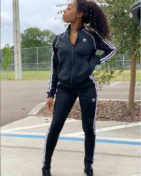 

women striped 2 piece set tracksuit cardigan pants sportswear jacket outerwear leggings outfit sweatshirt bodysuit fall winter clothing 1784, White