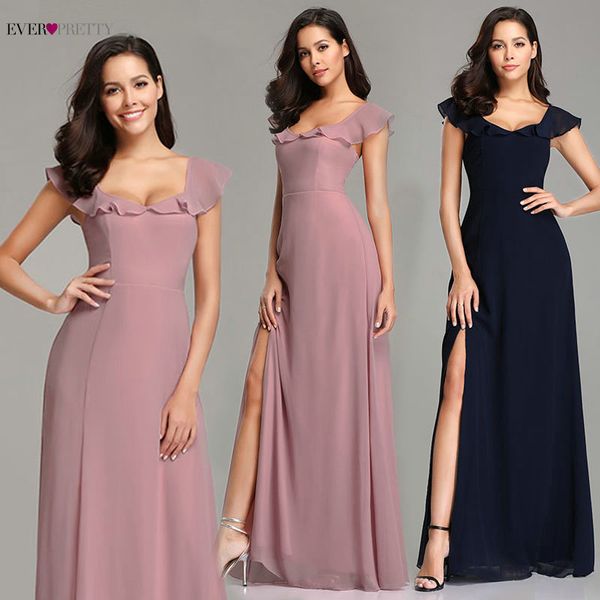 

navy blue evening dresses ever pretty ez07737 2019 new arrival elegant pink long a-line chiffon leg slit formal party gowns, White;black