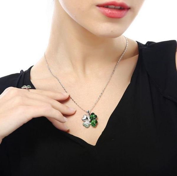 

2020 fashion women necklace friendship four-leaf clover sweet fashion crystal necklace clavicle chain for party, Silver