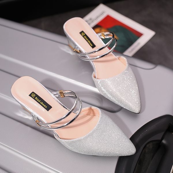 

youyedian women's pointed leisure thick heel slippers fashion wild mid-heel sandals chaussure plate femme printemps ete sport c18, Black