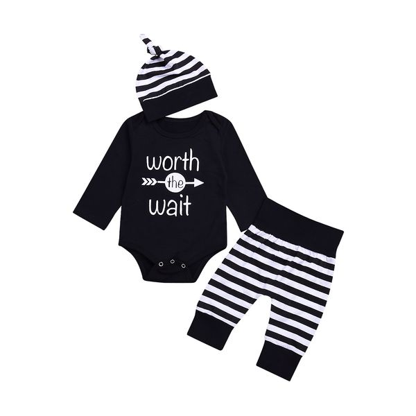 

newborn baby 4pcs set outfit striped hoodie with romper jumpsuit+ striped long pants and hat, Blue