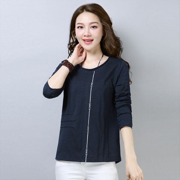 

простой случайный с длинными рукавами т- база плюс жирный плюс размер женщин рубашки жира мм среднего возраста мать одежды осень 6993, White