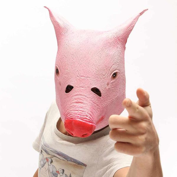 

1pc pink funny creepy pig head mask cosplay animal halloween costume comedy theater prop toys party new year decoration