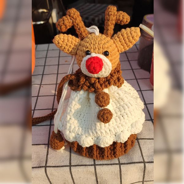 

wonderlife christmas elk bags handmade knitted cake bag for girl women crossbody wool coin pocket beam mouth storage bag