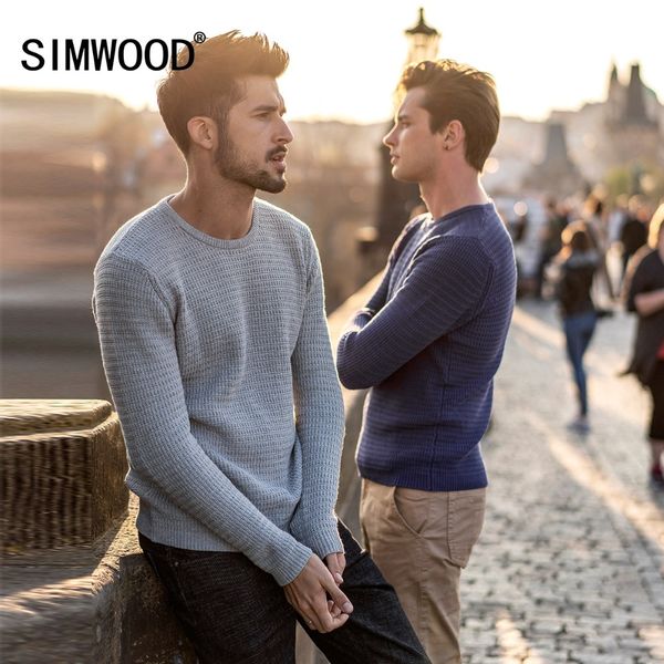 

simwood brand sweater men 2018 autumn winter fashion pullover men knitted sweater slim fit male plus size 180374, White;black
