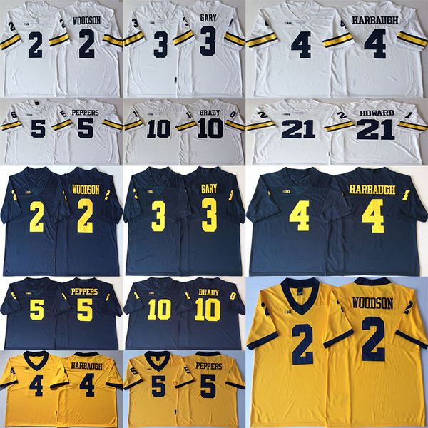 

Michigan Wolverines 10 Tom Brady Jersey 2 Charles Woodson 4 Harbaugh 5 Jabrill Peppers 21 Howard Navy Blue White College Football Jerseys