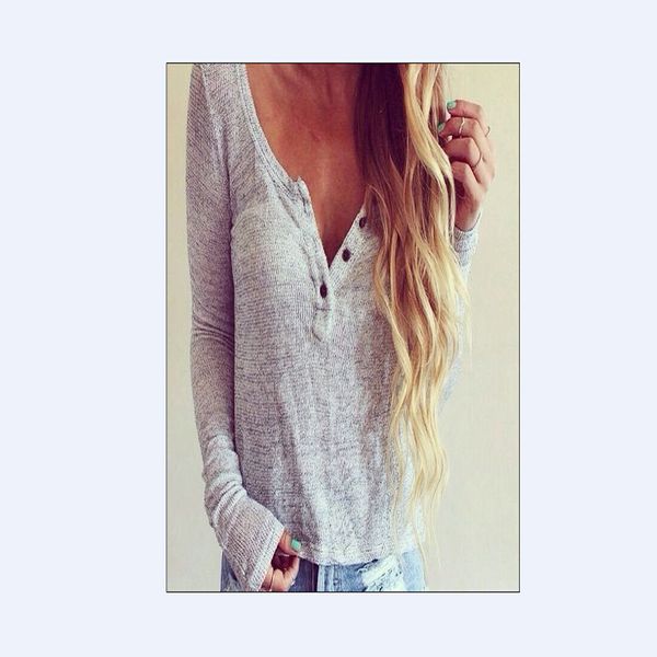 

spring winter women deep v loose casual knitted long sleeve shirt jumper gray sweater thin button pullovers blouse, White;black