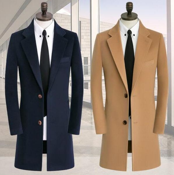 

single-breasted woolen coat men casual trench coats long sleeves overcoat mens cashmere coat casaco masculino inverno england, Black