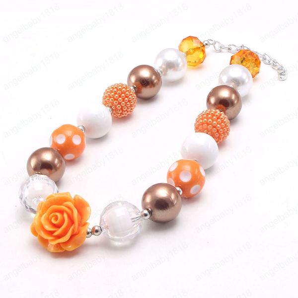 

fashion flower beads diy bubblegum necklace for baby kids jewelry chunky pearl chain necklace children gift, Red;brown