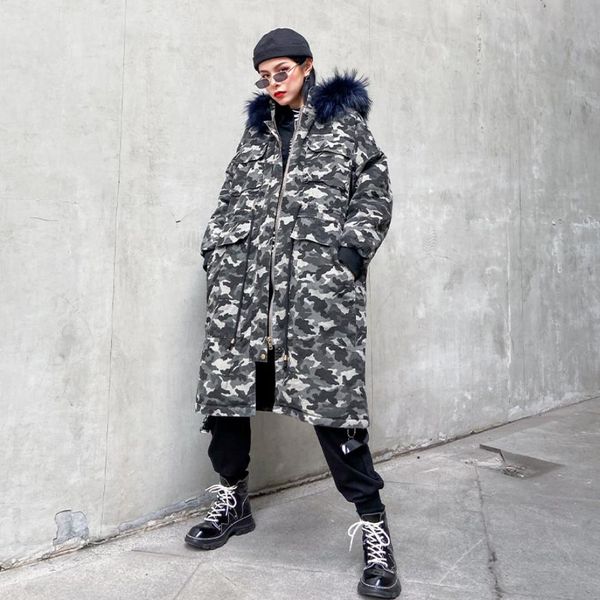 

streetstyle oversize real natural fur cotton coat winter down cotton parkas female camouflage hooded warm oversize jackets f589, Black