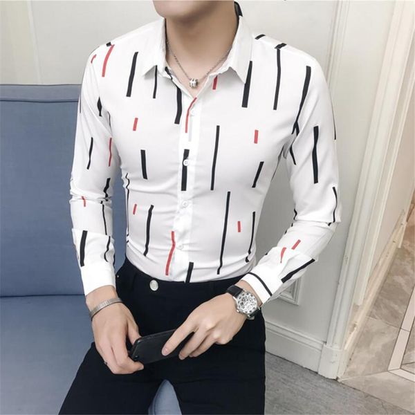 

2019 премиум-бренд мода мужская весна чистого хлопка бизнес платье рубашка / мужской отворот полосатый рукав рубашки размер s-5xl ny19.8-285, White;black