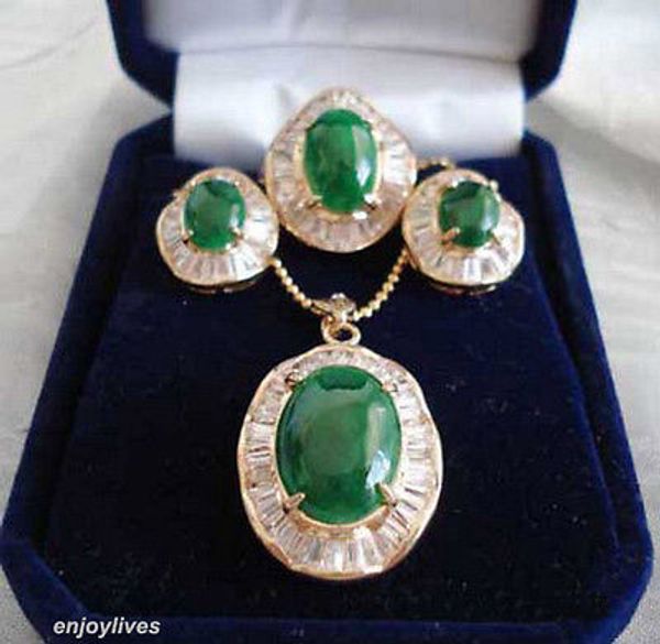

new style ** green cubic zirconia pendant necklace earrings ring set fashion wedding party jewellery, Silver