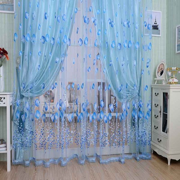 

1*2m window decorative print curtain tulip pattern perspective curtain tulle living room balcony kitchen flower yarn sheer
