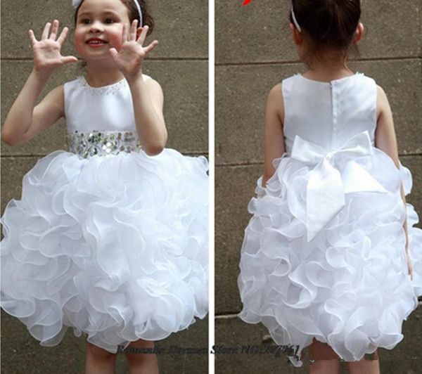 

princess white short crystal ball gown flower girls dresses knee length bow scoop party birthday festival dress for little kids, White;blue
